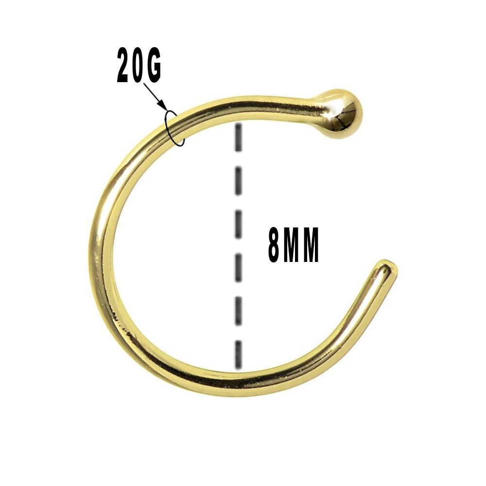 14K Solid Gold 20G Nose Hoop Rings Piercing with Ball End Jewelry Length 8mm