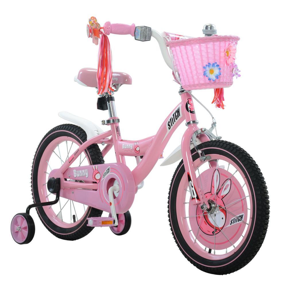 Pink/White 9 in. Steel Frame Bunny Girl's Bike with 16 in. Rubber Wheels