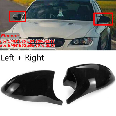 Mirror Cover Side Rearview Cap Gloss Black For 2007-2013 BMW E90 E91 LCI
