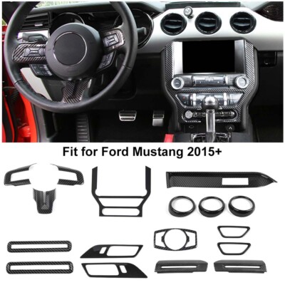 17Pcs Carbon Fiber Dash Panel Decor Cover Trim Parts Kit For Ford Mustang 2015+