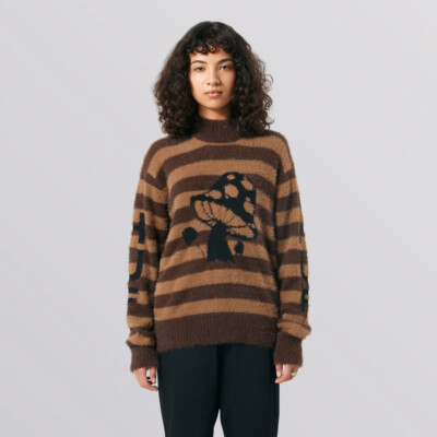 

Женский жаккардовый вязаный свитер HUF Wmns Shroom коричневый