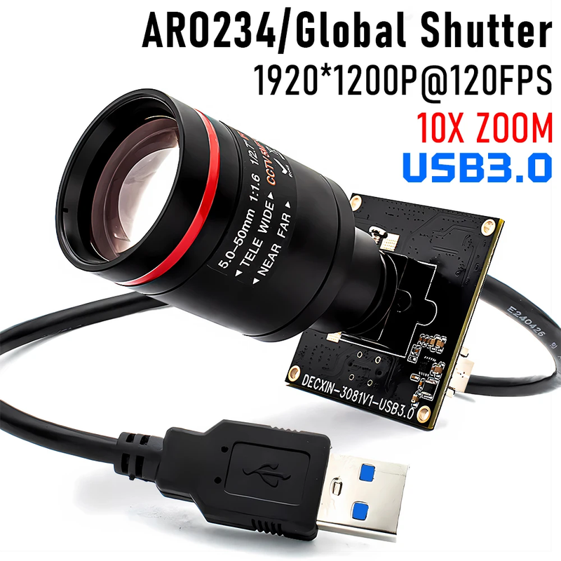 M12 Varifocal Lens 10X Zoom 2.3MP 120FPS Global Shutter USB3.0 Camera Plug And P