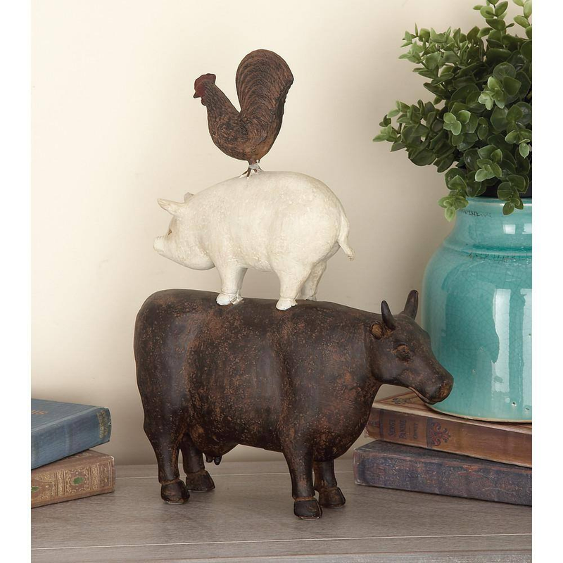 Farm Animal Statue Sculpture Decor Rustic Farmhouse Figurine Rooster Pig Cow