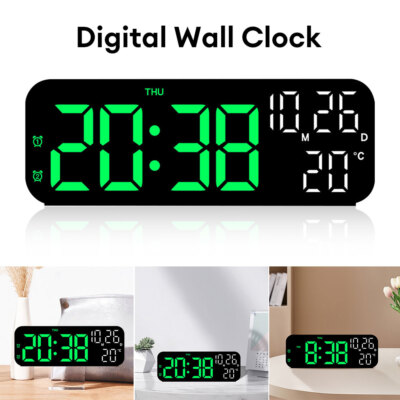Digital LED Wall Clock Large LED Display Desk Alarm Clock Time Temperature Date