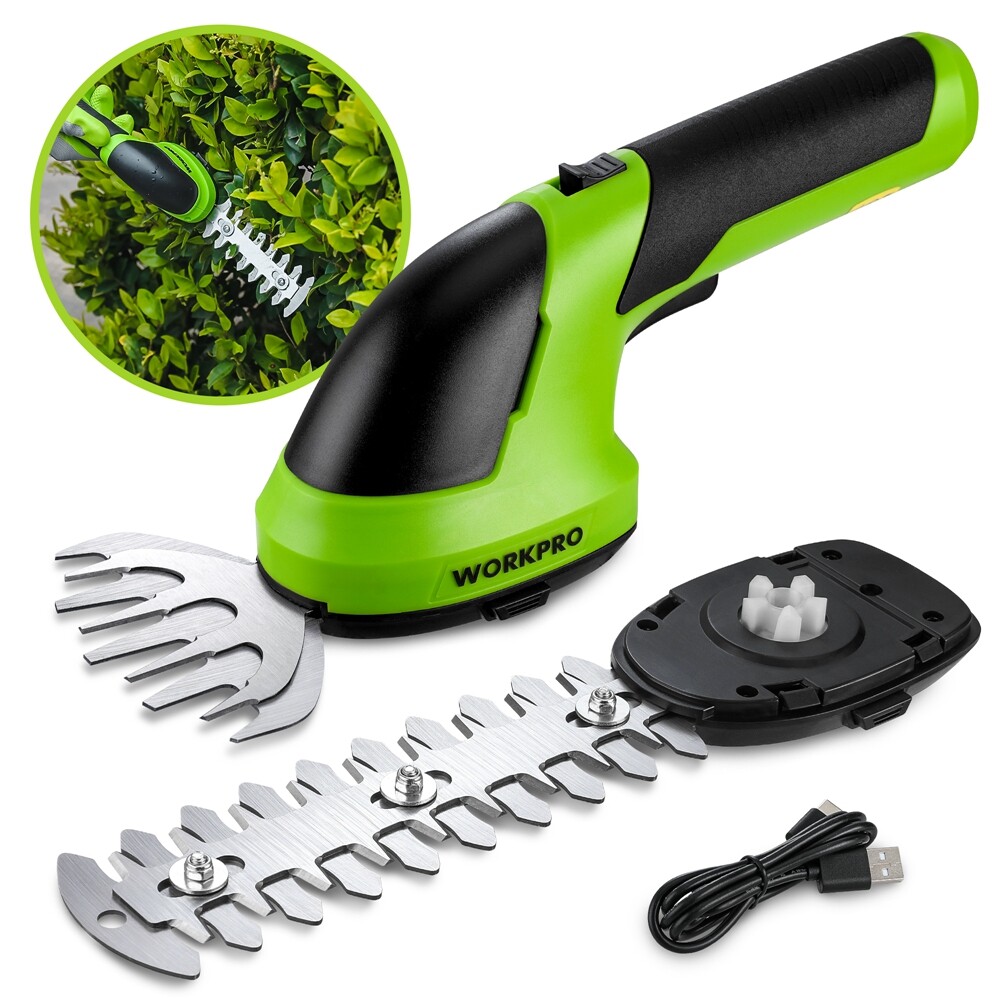 WORKPRO Cordless Grass Shear & Shrubbery Trimmer - 2 in 1 Handheld Hedge Trimmer