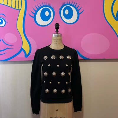 Versace Versus Black Silver Lion Head Studded Sweatshirt | eBay
