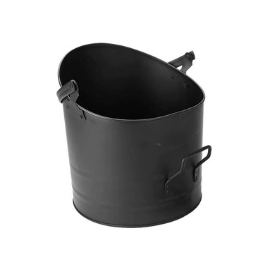 Large Fire Place Ash Bucket Fireplace Pellet Bucket Firepit Metal w Handle Black