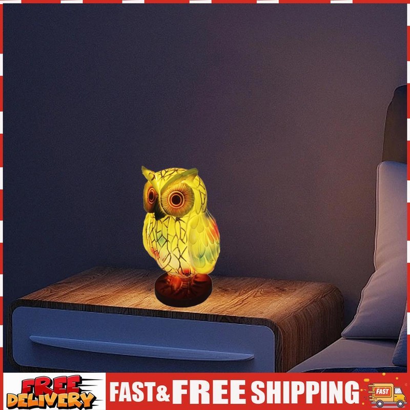 Retro-Tischleuchte Aus Kunstharz Buntglas Nachttischlampe Heimdekoration (Eule) 
