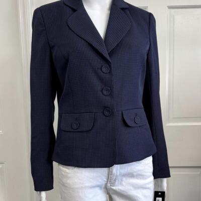 Le Suit Navy check short blazer NWT size 4