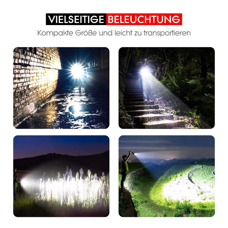 Extrem Hell LED Taschenlampe S3000, PUAIDA 3000 Lumen mit 3 Modi und Lange Arbei