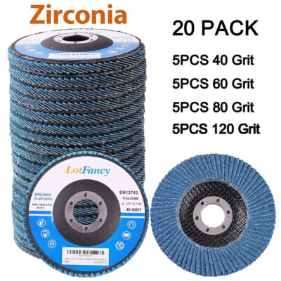 20PC 4.5'' 4-1/2x7/8'' Zirconia Flap Disc 40 60 80 120 Grit Sanding Grinder Wheels