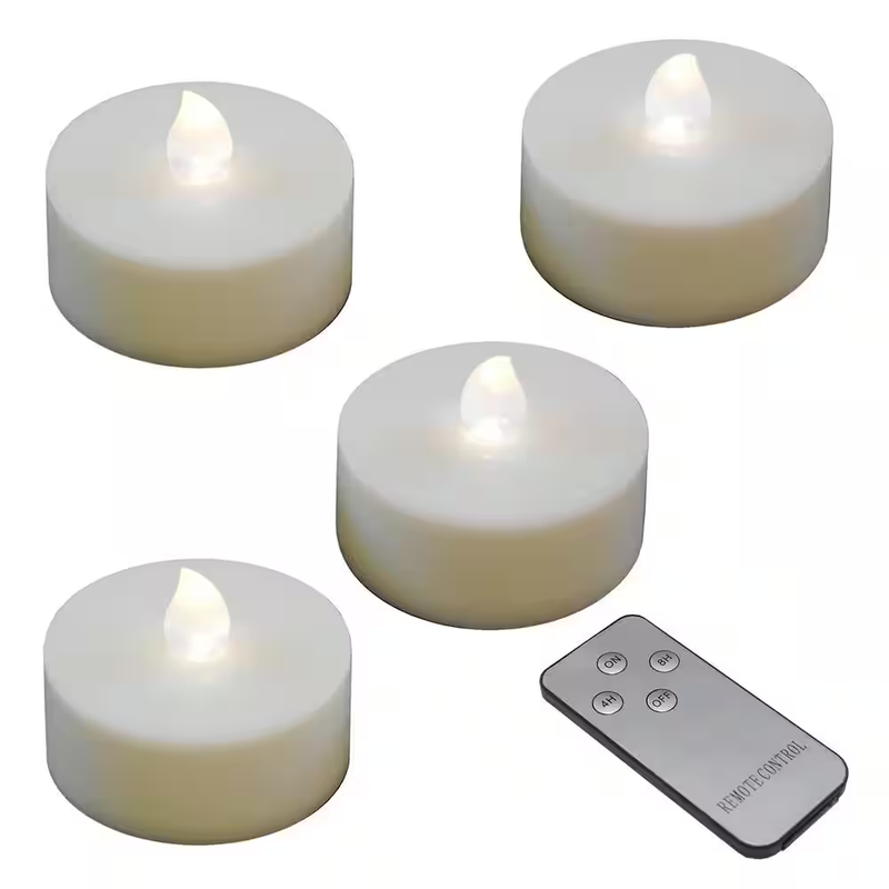 Battery Operated Extra Large Tea Lights with Remote Control and 2 Timers in Whit