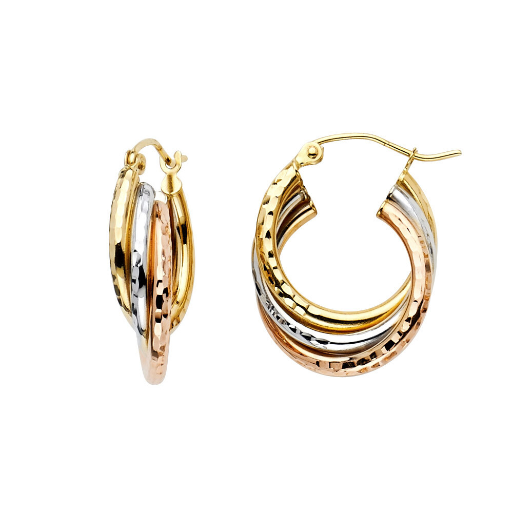 Pre-owned Tgdj 14k Tri Color Gold 5mm Crossover Hoop Earrings