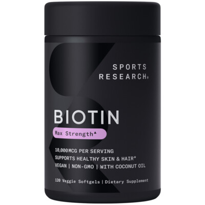 Vegan Biotin 10,000mcg Max Strength for Keratin Gluten Free 120 Veggie Softgels