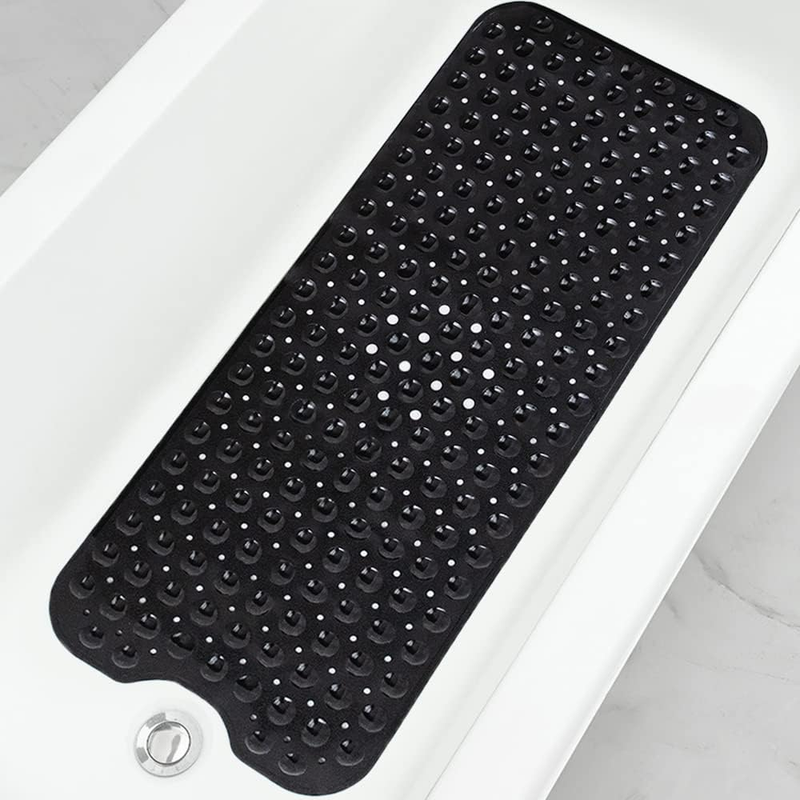 Linoows Bathtub and Shower Mats, Extra Long Non-Slip Bath Mat 39 X 16 Inch, Machine Washable Bath Tub Mat with Suction Cups & Drain Holes for Bathroom, Black