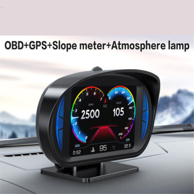 OBD2 GPS HUD Head Up Car Digital Display Speedometer RPM Alarm Slope Meter