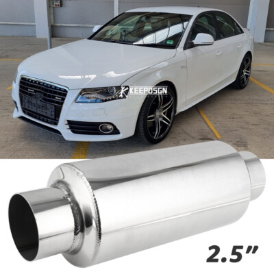 Chrome 2.5'' Inlet/Outlet 12''Length Exhaust Muffler Resonator For Audi A4 B6 1.8T