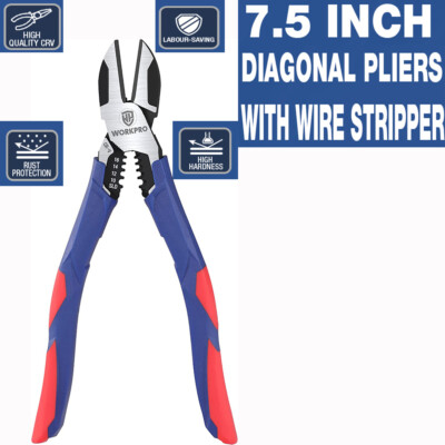 WORKPRO 7.5'' Diagonal Cutting Pliers Wire Stripper Heavy Duty Side-Cutting Plier