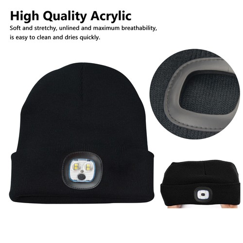 Unisex Beanie Hat With Light LED Knit Rechargeable Headlamp Cap Men Women Winter