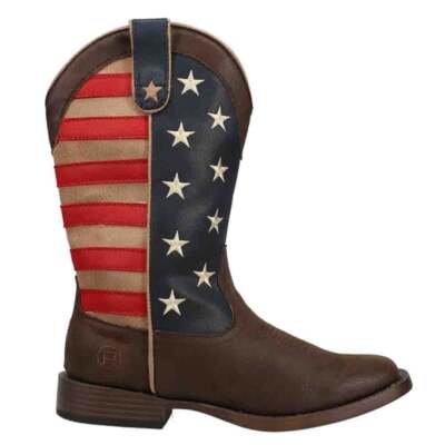 

Roper American Patriotic Square Toe Cowboy Youth Boys Brown Casual Boots 09-119, Коричневый, Roper American Patriotic Square Toe Cowboy Youth