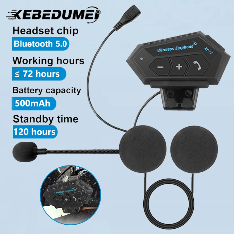BT12 Motorcycle Helmet Headset Stereo Bluetooth Earphone Wireless Handsfree Mic