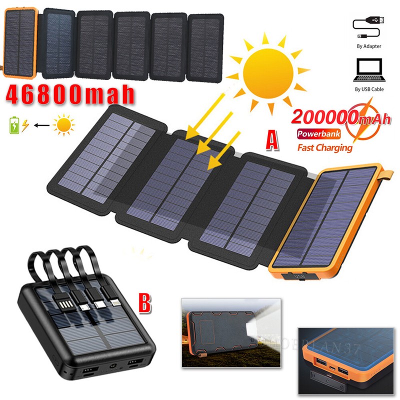 46800mAh Solar Power Bank Folding 6 Solar Panel Portable Charger