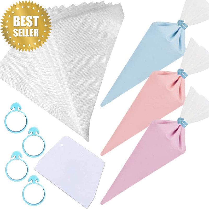 205pc Icing Bag Set 200 Disposable Piping Bags Clips Scraper Cake Tool