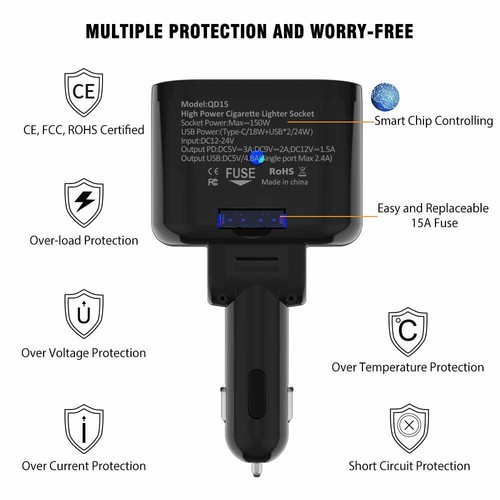 12V Car LCD Cigarette Lighter Socket Splitter Dual USB Charger Power Adapter