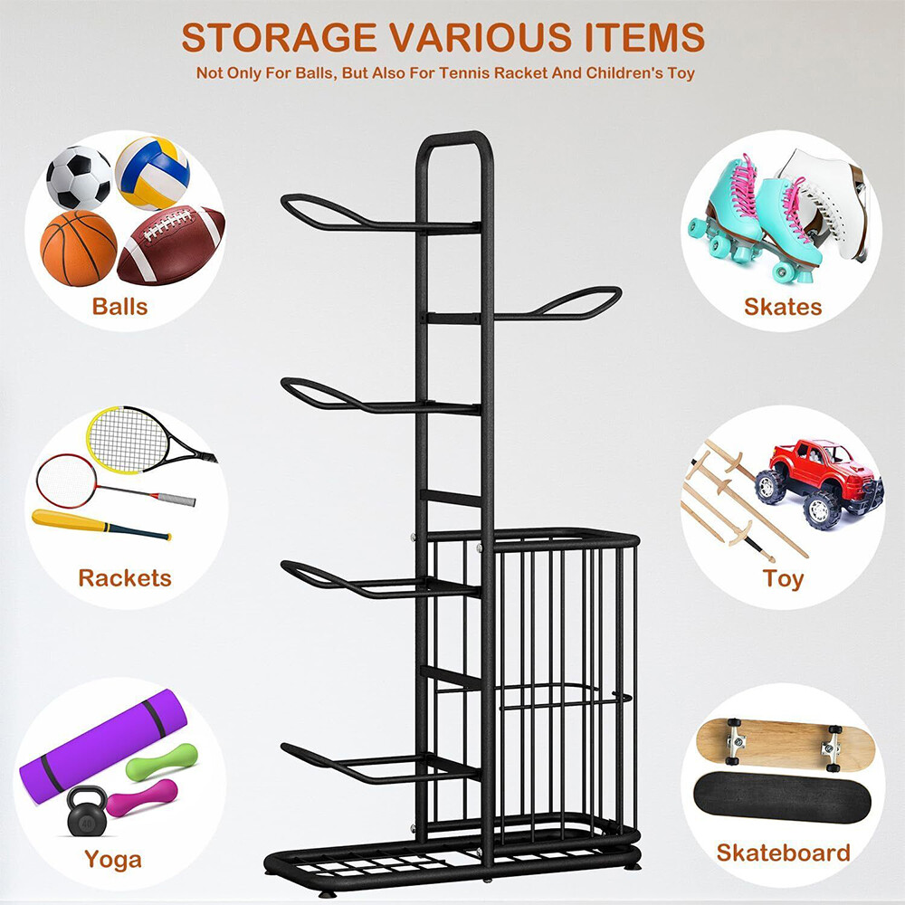 Football Basketball Storage Rack Ball Sport Equipment Organizer Display Stand US