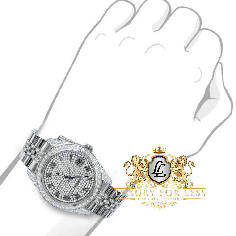 Pre-owned Bling Master Men's Full Steel 18k White Gold Finish Simulated Diamond Presidential Watch 40mm