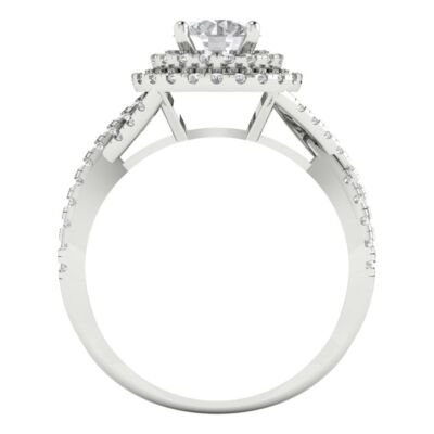 Pre-owned Pucci 1.40 Ct Round Cut Halo Moissanite Classic Bridal Statement Ring 14k White Gold In White/colorless