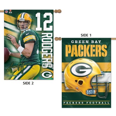 Двухсторонний вертикальный флаг Green Bay Packers Aaron Rodgers 28 x 40