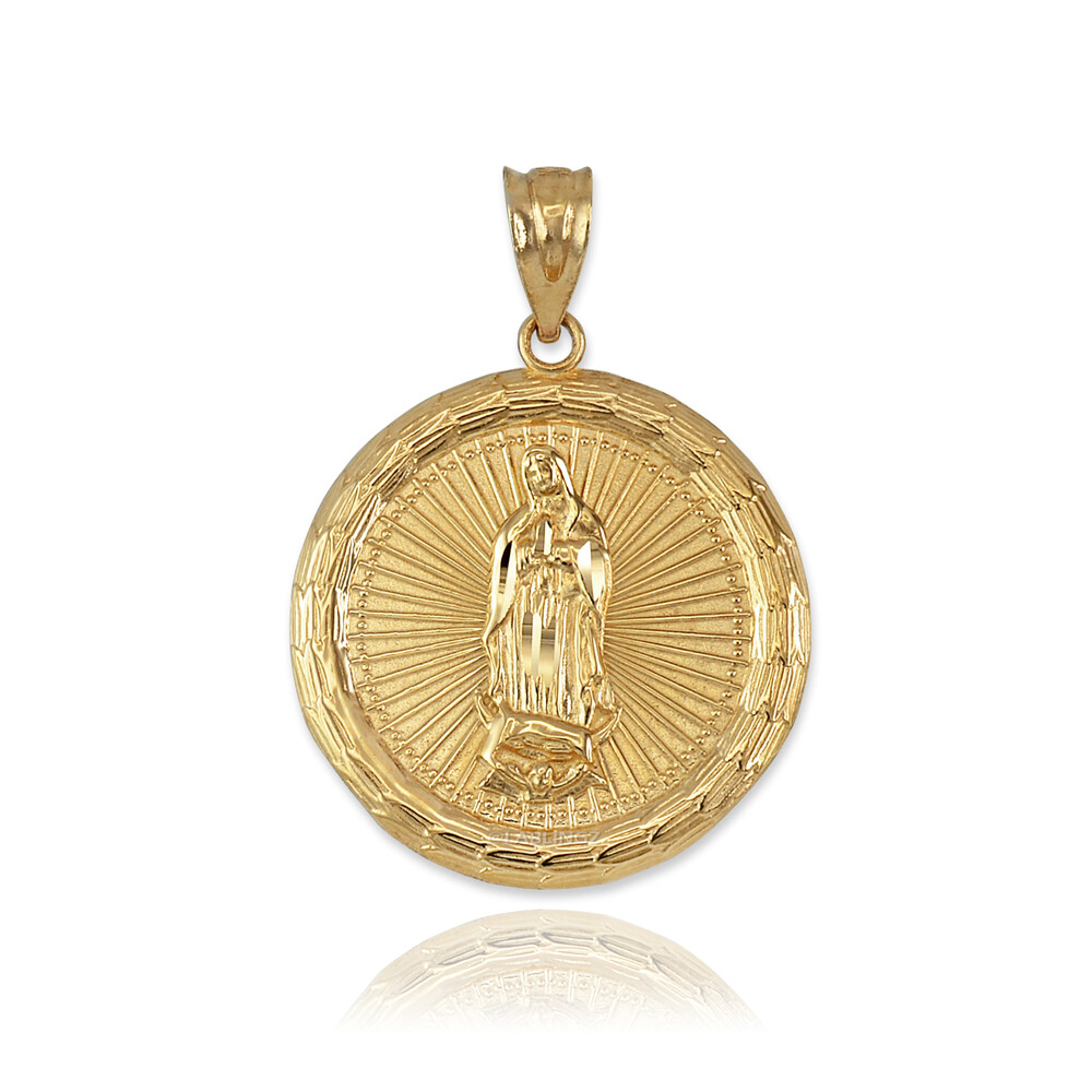 Pre-owned La Blingz Yellow Gold Virgin Mary Guadalupe Medallion Pendant Necklace