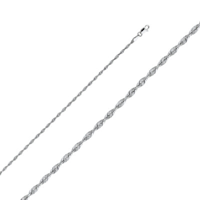 Pre-owned Wellingsale 14k White Gold Solid 2.5mm Solid Rope Chain Necklace