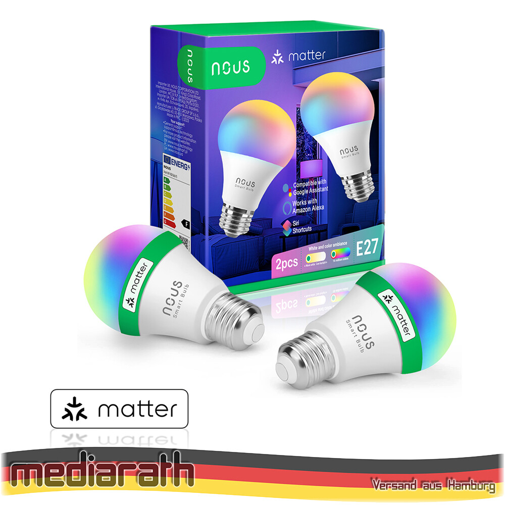 2X NOUS P3 Smart LED WiFi Matter Bulb Lampe RGB 9 Watt E27 Sockel A60 2700-6500K