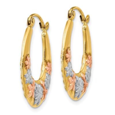 Pre-owned Diamond2deal 14k Tri-color Gold Hollow Flowers Hoop Earrings Fine Jewelry In Yellow