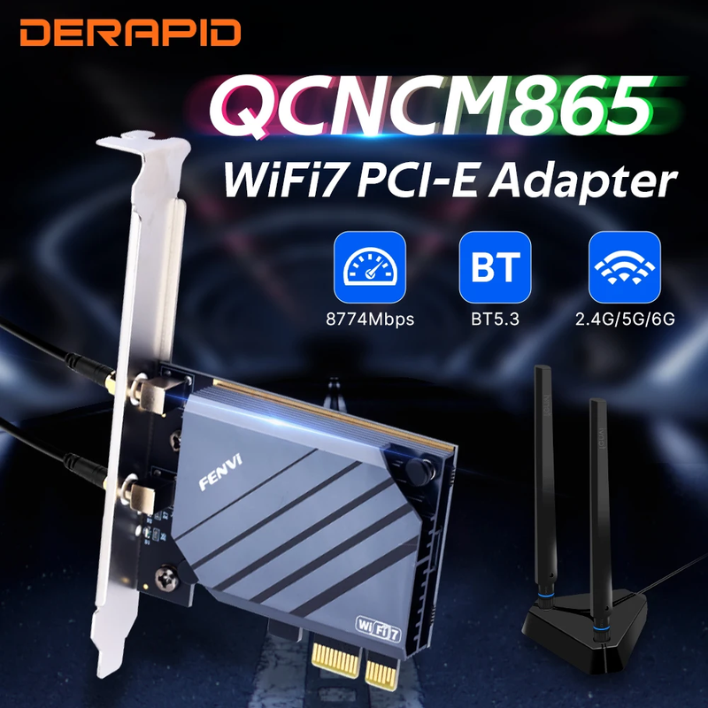WiFi 7 QCNCM865 Pcie Wireless Wifi Adapter Bluetooth 5.3 Tri Band 2.4G/5G/6GHz W
