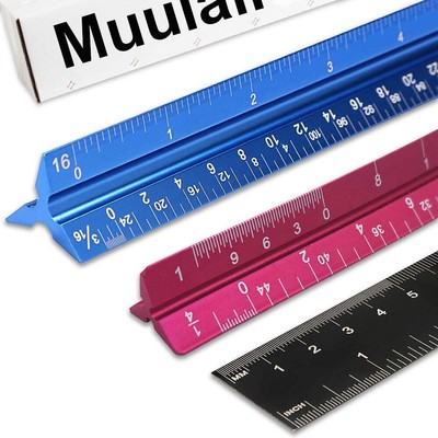 Set of 3 Aluminum Engineering Scale Metal Ruler Set, Architectural Scale Rulers
