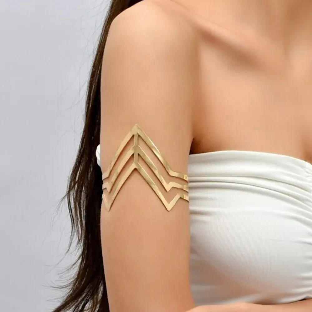 Women Cuff Hollow Out Geometric Shape Gold Punk Arm Cuff