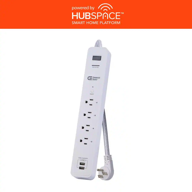 Commercial Electric Smart Surge Protector 4 Outlet 3ft USB Hubspace Alexa Google