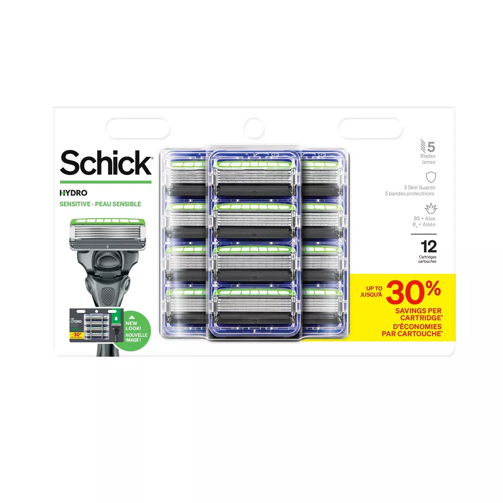 Schick Hydro 5 SENSITIVE Refill Razor Blade, 12 Cartridges -