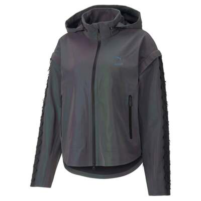 

Пума Кох X Reflective FullZip Windbreaker Womens Black Casual Athletic Outerwe, Черный, Puma Koch X Reflective FullZip Windbreaker
