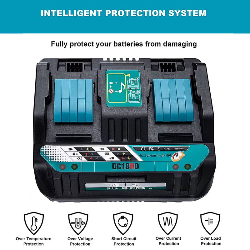 Double charging port Battery Charger For Makita 14.4V 18V BL1830 Bl1430 DC18RC D