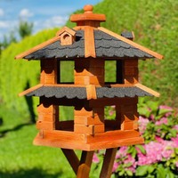 DARLUX Vogelvilla XL Futterstelle Sechseck Doppelstock Holz Vogelhaus Br/Schwarz