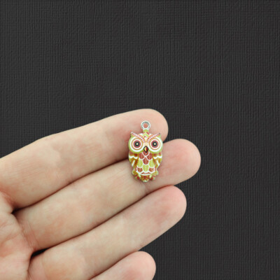 4 Brown Owl Silver Tone Enamel Charms - E1040