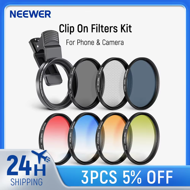 ND32 ND Filter Kit for Phone & Camera, CPL,4 Graduated Color Filter, 52-55mm Ada