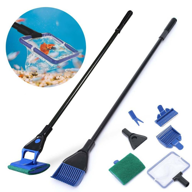 5x Aquarium Cleaning Tools Fish Tank Gravel Rake Fish Net Cleaner