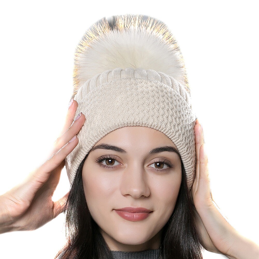 URSFUR Autumn Unisex Wool Knit Beanie Cap with Fur Ball Pom Pom Winter Hat URSFUR Autumn Unisex Wool Knit Beanie Cap with Fur Ball Pom Pom Winter Hat