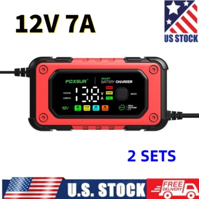 2 SETS 12V 7A Fully-Automatic Smart Car Battery Trickle Charger Maintainer US