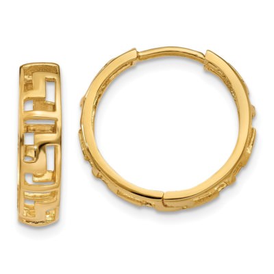 Pre-owned Superdealsforeverything Real 14kt Yellow Gold Greek Key Hinged Hoop Earrings